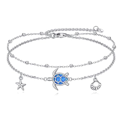 DAYLINLOVE Schildkröte Fußkette 925 Sterling Silber Schildkröte Fußkettchen Double Layered Chain Beach Anklets Sommer Schmuck Geschenke für Frauen Teenager Mädchen von DAYLINLOVE