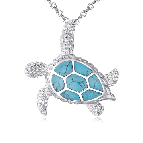DAYLINLOVE Schildkröten Kette 925er Sterling Silber Meeresschildkröte Türkis Anhänger Halskette Ozean Strand Schmuckgeschenke für Damen Frauen Mädchen von DAYLINLOVE