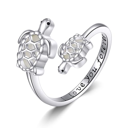 DAYLINLOVE Schildkröten Ring 925er Sterling Silber Jade Mutter Tochter Ring Meer Schildkröte Ozean Schmuck Geschenke für Damen Mädchen Mama Oma von DAYLINLOVE