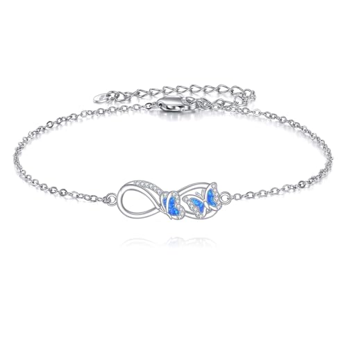 DAYLINLOVE Schmetterling Anklet 925 Sterling Silber Schmetterlings Infinite Fußkette verstellbar Sommer Schmuck Geschenk für Ehefrau Frauen von DAYLINLOVE