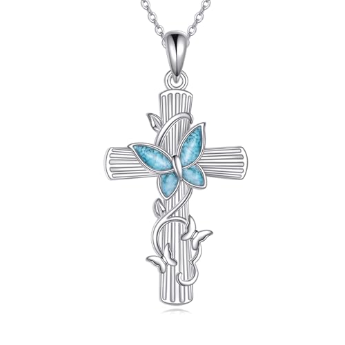 DAYLINLOVE Schmetterling Kreuz Kette für Damen 925 Sterling Silber Kreuz Halskette Schmetterling Schmuck Geschenk Damen von DAYLINLOVE