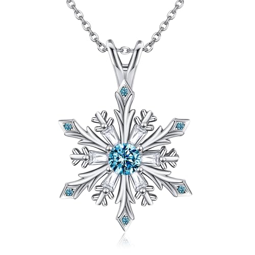 DAYLINLOVE Schneeflocken Kette 925 Sterling Silber Weihnachten Blau Kristall Anhänger Halskette Weihnachten Winter Schmuck Geschenk für Damen Mädchen Frauen Mutter Schneeflocken Liebhaber von DAYLINLOVE