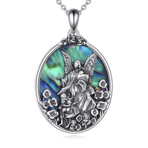 DAYLINLOVE Schutzengel Halskette 925 Sterling Silber Abalone Shell Schutzengel Medaille Halskette Katholische Patron Protection Amulett Schmuck für Frauen von DAYLINLOVE