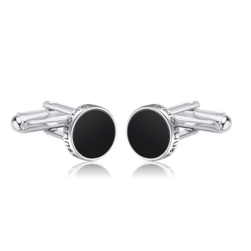 DAYLINLOVE Schwarze Onyx Manschettenknöpfe für Männer 925 Sterling Silber Smoking Hemdknöpfe Manschettenknöpfe Wikinger Manschettenknöpfe Schmuck Geschenke für Männer Trauzeuge von DAYLINLOVE