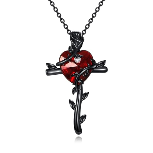 DAYLINLOVE Schwarze Rose Kreuz Kette 925 Sterling Silber Gothic Rot Herz Crucifix Anhänger Schmuck Geschenk für Damen DAYLINLOVE Schwarze Rose Kreuz Kette 925 Sterling Silber Gothic Rot Herz Crucifix Anhänger Schmuck Geschenk für Damen von DAYLINLOVE