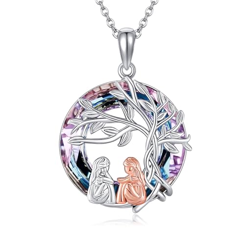 DAYLINLOVE Schwester Kette 925 Sterling Silber Baum des Lebens Kristall Anhänger Halskette BFF Schwester Schmuck für Damen Mädchen von DAYLINLOVE