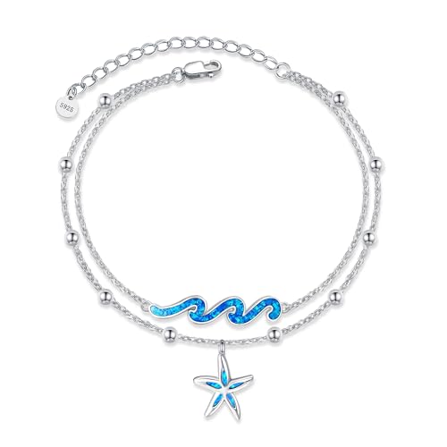 DAYLINLOVE Seestern Wellenarmband 925 Sterling Silber blauer Opal Seestern Wellen armband mehrlagiges Strand schmuckstück für Damen von DAYLINLOVE