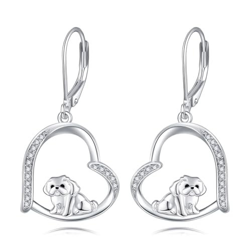 DAYLINLOVE Shih Tzu Ohrringe 925 Sterling Silber Shih Tzu Dangle Drop Ohrringe Shih Tzu Schmuck Geschenke für Frauen Mädchen Shih Tzu Liebhaber von DAYLINLOVE