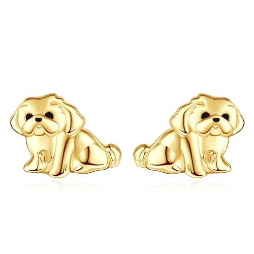 DAYLINLOVE Shih Tzu Ohrstecker 925 Sterling Silber Shih Tzu Ohrringe Shih Tzu Schmuck Shih Tzu Geschenk für Damen Frauen Mädchen(Gold) von DAYLINLOVE