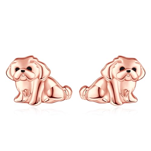 DAYLINLOVE Shih Tzu Ohrstecker 925 Sterling Silber Shih Tzu Ohrringe Shih Tzu Schmuck Shih Tzu Geschenk für Damen Frauen Mädchen(Rose Gold) von DAYLINLOVE