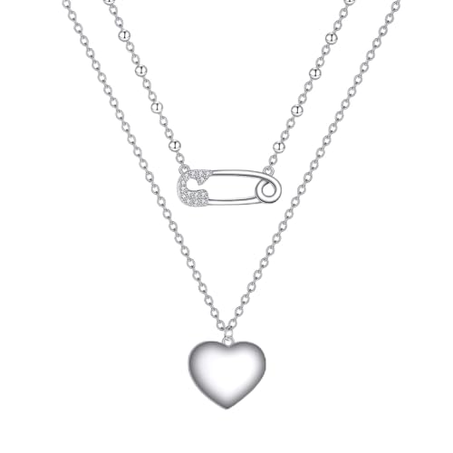 DAYLINLOVE Sicherheitsnadel Halskette 925 Sterling Silber Gestapelte Layered Choker Halskette Sicherheitsnadel Schmuck Geschenk für Frauen Mädchen Freunde von DAYLINLOVE