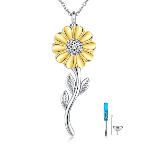 DAYLINLOVE Sonnenblume Kremation Halskette für Asche 925 Sterling Silber Memorial Anhänger Kremation Urn Halskette für Frauen von DAYLINLOVE