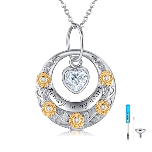 DAYLINLOVE Sonnenblume Urne Kette 925 Sterling Silber Kreis des Lebens für Asche Kette Andenken Memorial Beerdigung Einäscherung Schmuck für Asche Anhänger für Damen von DAYLINLOVE