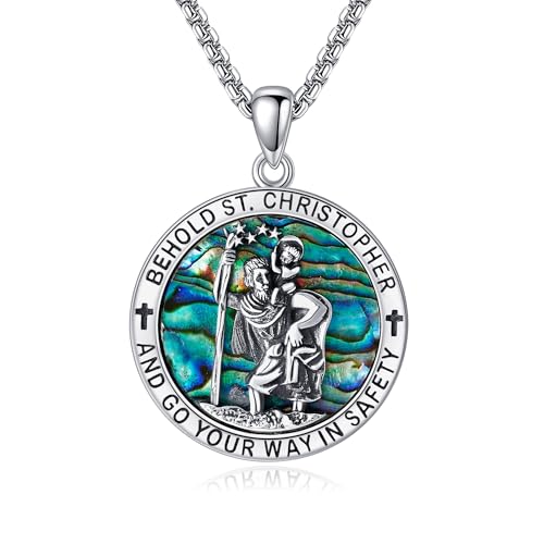 DAYLINLOVE St Christopher Halskette 925 Sterling Silber Amulett Schutz Halskette Saint Christopher Anhänger Religiöser Schmuck Geschenke für Männer Frauen von DAYLINLOVE