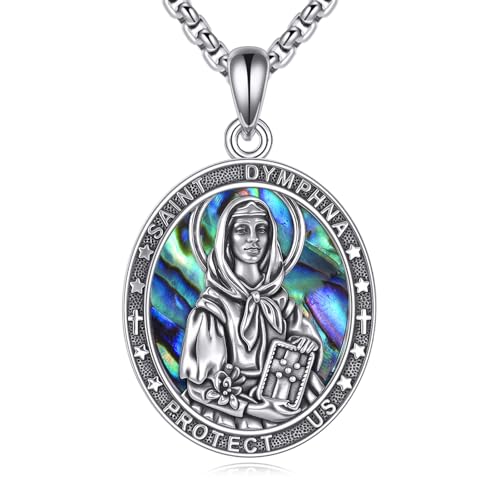 DAYLINLOVE St Dymphna Kette 925er Sterling Silber Heiligen Dymphna Abalone Muschel Anhänger Halskette Christlich Religiös Katholisch Schmuckgeschenke für Damen Frauen Mädchen von DAYLINLOVE