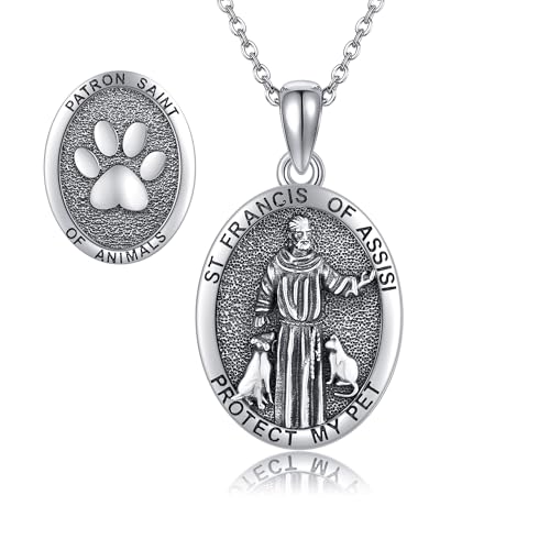 DAYLINLOVE St Franziskus von Assisi Halskette 925 Sterling Silber St Francis Medal Patron Saint Of Animals Halskette Religiöse Amulette Schmuck Geschenke für Männer Frauen von DAYLINLOVE