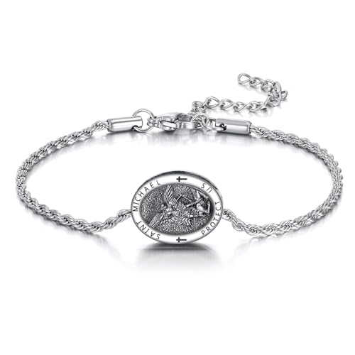 DAYLINLOVE St Michael Armband 925 Sterling Silber Oval St Michael Der Erzengel Armband Heiliger Michael Religioser Schutz Schmuck Geschenke für Männer Frauen von DAYLINLOVE