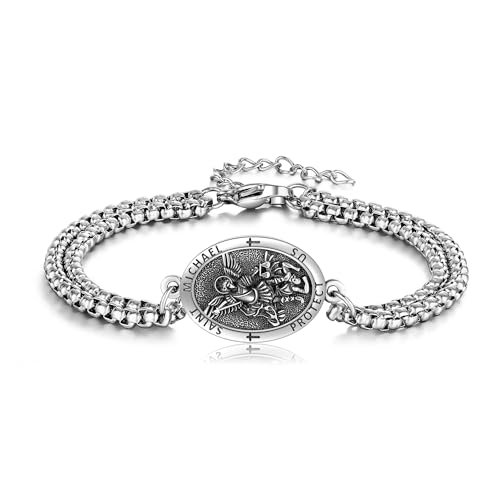DAYLINLOVE St Michael Armband 925 Sterling Silber St Michael Der Erzengel Religiöse Beschützer Armband Saint Michael Schmuck Religiöse Geschenke für Männer Frauen von DAYLINLOVE
