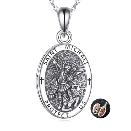 DAYLINLOVE St Michael Der Erzengel Halskette 925 Sterling Silber Saint Michael Medaille Medaille Anhänger Halskette Schutz Amulet Saint Michael Schmuck für Frauen Männer von DAYLINLOVE