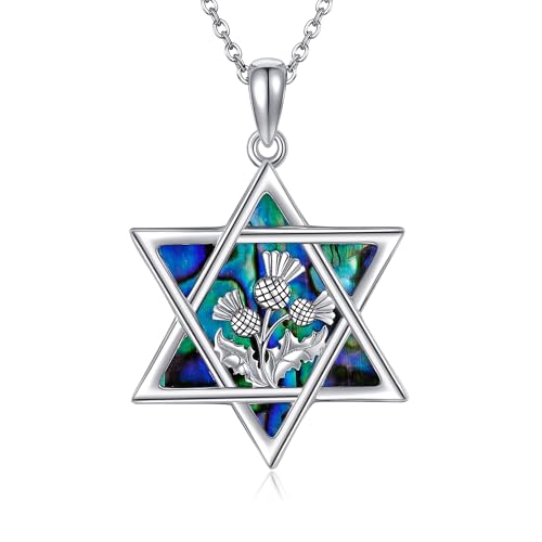 DAYLINLOVE Star of David Halskette 925 Sterling Silber Scotch Distel Kette Jüdischer Schmuck Geschenk für Frauen von DAYLINLOVE