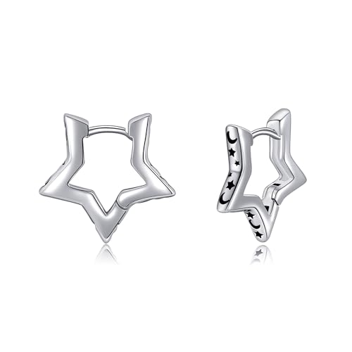 DAYLINLOVE Stern Ohrringe 925er Sterlingsilber Mond Stern Creolen Ohrringe Himmlischer Schmuck Jahrestag Valentinstag Geschenke für Damen Mädchen Frauen Mutter Sternenliebhaber von DAYLINLOVE