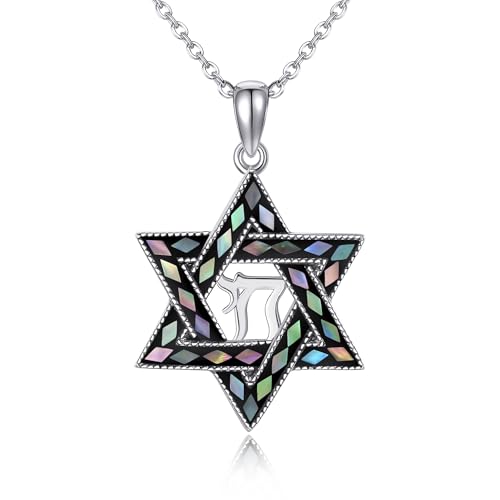 DAYLINLOVE Stern von David Halskette 925 Sterling Silber Chai Stern von David Anhänger jüdische Schmuck Geschenke für Männer Frauen von DAYLINLOVE