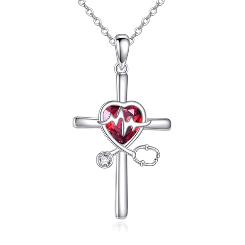 DAYLINLOVE Stethoskop Kreuz Kette 925 Sterling Silber Stethoskop Halskette Medizin Anhänger Schmuck Geschenk für Krankenschwester Arzt Medizinische Graduierung Student von DAYLINLOVE
