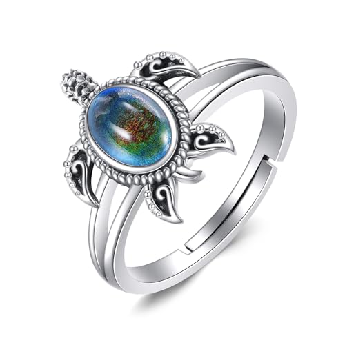 DAYLINLOVE Stimmung Ring 925er Sterling Silber Meeresschildkröte Einstellbarer offener Daumen Ring Ozean Seestern Schmuckgeschenke für Damen Frauen Männer von DAYLINLOVE