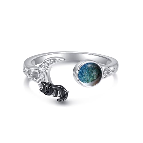 DAYLINLOVE Stimmung Ring 925er Sterling Silber Mond Schwarze Katze Verstellbarer Offener Daumen Ring Stimmung Schmuckgeschenke für Damen Frauen Mama Oma DAYLINLOVE Stimmung Ring 925er Sterling Silber Mond Schwarze Katze Verstellbarer Offener Daumen Ring Stimmung Schmuckgeschenke für Damen Frauen Mama Oma von DAYLINLOVE