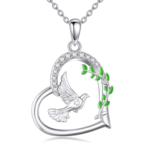 DAYLINLOVE Taube Halskette 925 Sterling Silber Taube Herzförmige Halskette Taube Schmuck Geschenke für Damen Frauen Mädchen Taube Liebhaber von DAYLINLOVE