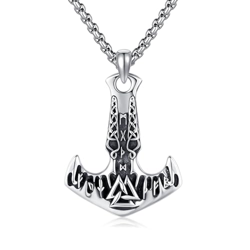 DAYLINLOVE Thor Hammer Kette 925 Sterling Silber Halsmit Wikinger Anhänger Mjölnir Nordischer Schutz Schmuck Nordischer Heidnischer Schmuck Geschenke Männer Damen Frauen Unisex Thorshammer Liebhaber von DAYLINLOVE