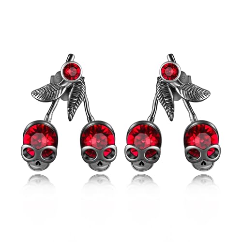 DAYLINLOVE Totenkopf Kirsche Ohrringe S925 Sterling Silber Gothic Kirsche Ohrstecker Ohrringe Rot Skelett Ohrringe Halloween Schmuck Geschenke für Frauen DAYLINLOVE Totenkopf Kirsche Ohrringe S925 Sterling Silber Gothic Kirsche Ohrstecker Ohrringe Rot Skelett Ohrringe Halloween Schmuck Geschenke für Frauen von DAYLINLOVE