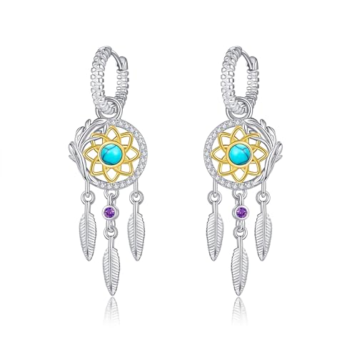 DAYLINLOVE Traumfänger Ohrringe 925er Sterling Silber Türkis Traumfänger Baumeln Tropfen Ohrringe Traumfänger Schmuck Jahrestag Valentinstag Geschenke für Damen Frauen Mädchen von DAYLINLOVE