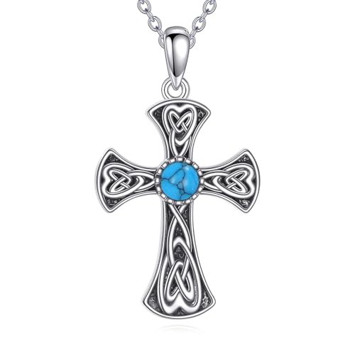 DAYLINLOVE Türkis Kreuz Halskette für Frauen 925 Sterling Silber Glaubensinspirierte Vintage-Viktorianische AnhängerketteTürkis Schmuckgeschenke für Mama und Ehefrau von DAYLINLOVE