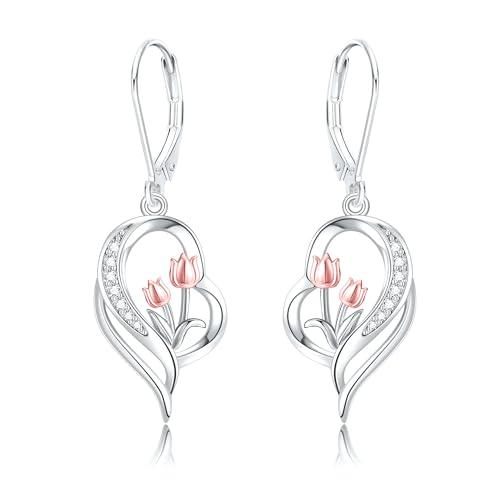 DAYLINLOVE Tulpen Ohrringe 925 Sterling Silber Tulpen Ohrringe Wassertröpfchen Ohrringe Tulpen Schmuck Geschenk für Frauen Mütter Mädchen Tulpenliebhabern von DAYLINLOVE