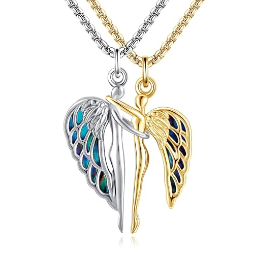 DAYLINLOVE Umarmung Paare Halsketten 925 Sterling Silber Schutzengel Seine und Ihre passende Halskette Umarmung Paar Matching Schmuck Geschenk für Paare von DAYLINLOVE