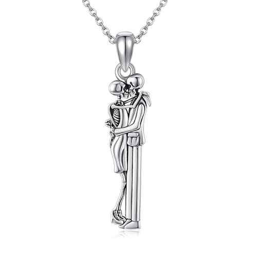 DAYLINLOVE Umarmungs Kette 925er Sterlingsilber Gothic Totenkopf Anhänger für Paare Halskette im Gothic Stil Umarmungs Schmuck Geschenk für Damen Mädchen Frauen Mutter Unisex Gothic Liebhaber von DAYLINLOVE