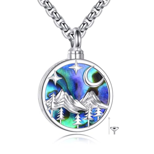 DAYLINLOVE Urn kette für Asche 925er Sterling Silber Bergbaum Abalone Muschel Anhänger Halskette Einäscherung Memorial Andenken Schmuck Geschenke für die Asche Eines Geliebten Menschen für Damen von DAYLINLOVE