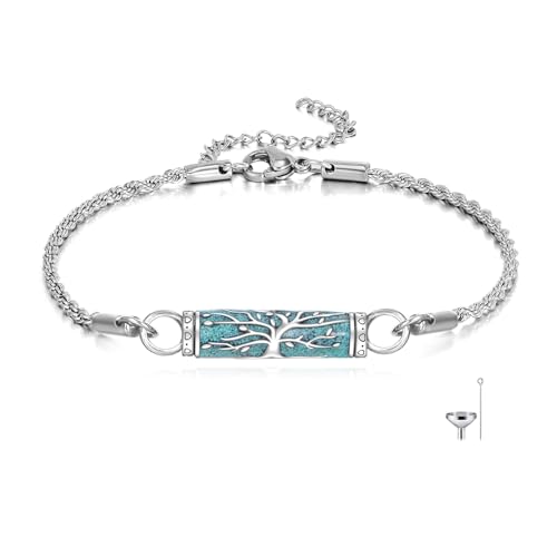 DAYLINLOVE Urne Armband für Asche 925 Sterling Silber Dragonfly/Blume/Baum des Lebens Kremation Armband Kremation Schmuck Geschenke für Frauen Männer (turquoise) von DAYLINLOVE