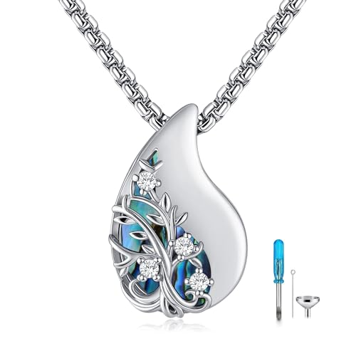 DAYLINLOVE Urne Kette Lebensbaum für Asche 925 Sterling Silber Abalone Muschel Anhänger Halskette Einäscherung Gedenkstätte Andenken Schmuck Geschenk für die Asche Geliebter Menschen für Damen Frauen von DAYLINLOVE
