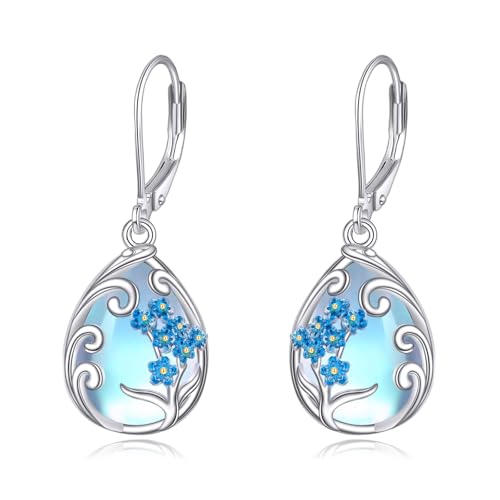 DAYLINLOVE Vergissmeinnicht Ohrringe 925 Sterling Silber Mondstein Ohrringe Forget-Me-Not Mondstein Schmuck Geschenke für Frauen Mutter Freunde Mädchen von DAYLINLOVE