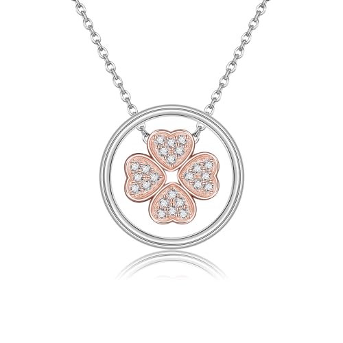Vierblättrige Kleeblatt Kette Halskette 925 Sterling Silber 4 Blatt Klee Anhänger Glücks Schmuck Geschenke für Damen Frauen Schwester Freundin von DAYLINLOVE