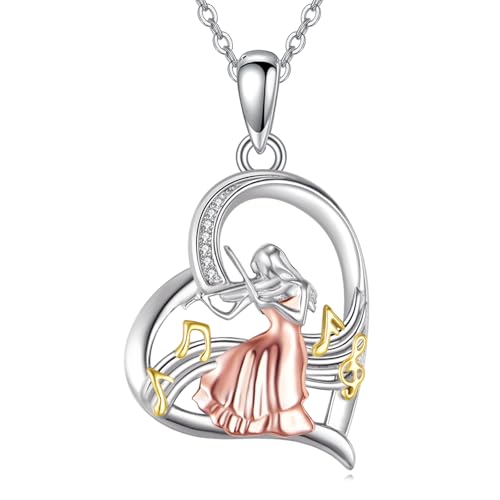 DAYLINLOVE Violine Kette 925 Sterling Silber Frau und Violine Halskette Musik Violinist Schmuck Geschenk für Frauen Mädchen Violinist von DAYLINLOVE