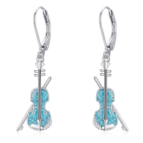 DAYLINLOVE Violine Ohrringe Sterling Silber Türkis Violine Dangle Musik Schmuck Geschenke für Frauen Musik Liebhaber von DAYLINLOVE