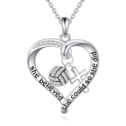 DAYLINLOVE Volleyball Kette 925 Sterling Silber Volleyball Kreuz Halskette Volleyball Schmuck Geschenk für Frauen Mädchen von DAYLINLOVE