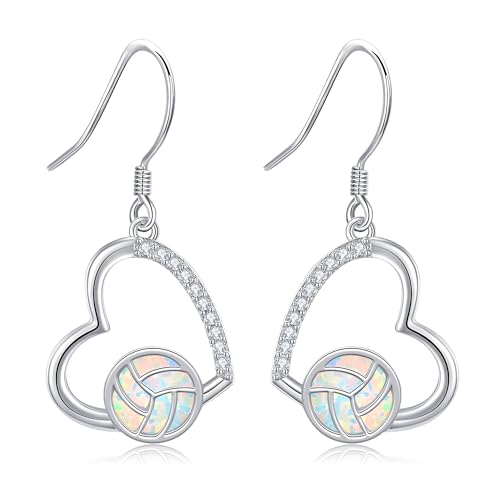 DAYLINLOVE Volleyball Ohrringe 925 Sterling Silber Opal Herzform Hängend Ohrhänge Spieltagsball Schmuck Jahrestag Geschenk für Damen Mädchen Frauen Mutter Volleyball Liebhaber von DAYLINLOVE