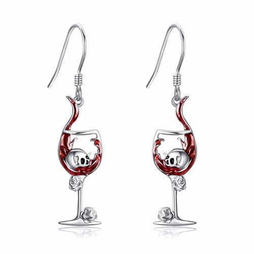 DAYLINLOVE We Ohrringe 925er Sterling Silber Gothic Totenkopf Weinglas Hängend Ohrringe Goth WeTrinken Party Schmuck Geschenk für Damen Mädchen Frauen Mutter von DAYLINLOVE
