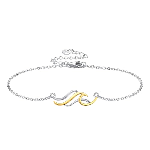 DAYLINLOVE Welle Armband 925er Sterling Silber Ozean Welle Armband Meer Strand Schmuckgeschenke für Damen Frauen Mädchen Mama Oma von DAYLINLOVE