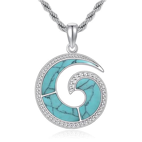 DAYLINLOVE Wellen Kette 925er Sterling Silber Ozean Welle Türkis Anhänger Halskette Meer Ozean Strand Schmuckgeschenke für Damen Frauen Mädchen von DAYLINLOVE