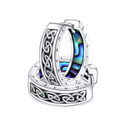 DAYLINLOVE Wikinger Ohrringe 925er Sterling Silber Keltischer Knoten Abalone Muschel Creolen Wikinger Runen Nordisch Schmuckgeschenke für Damen Frauen Männer von DAYLINLOVE